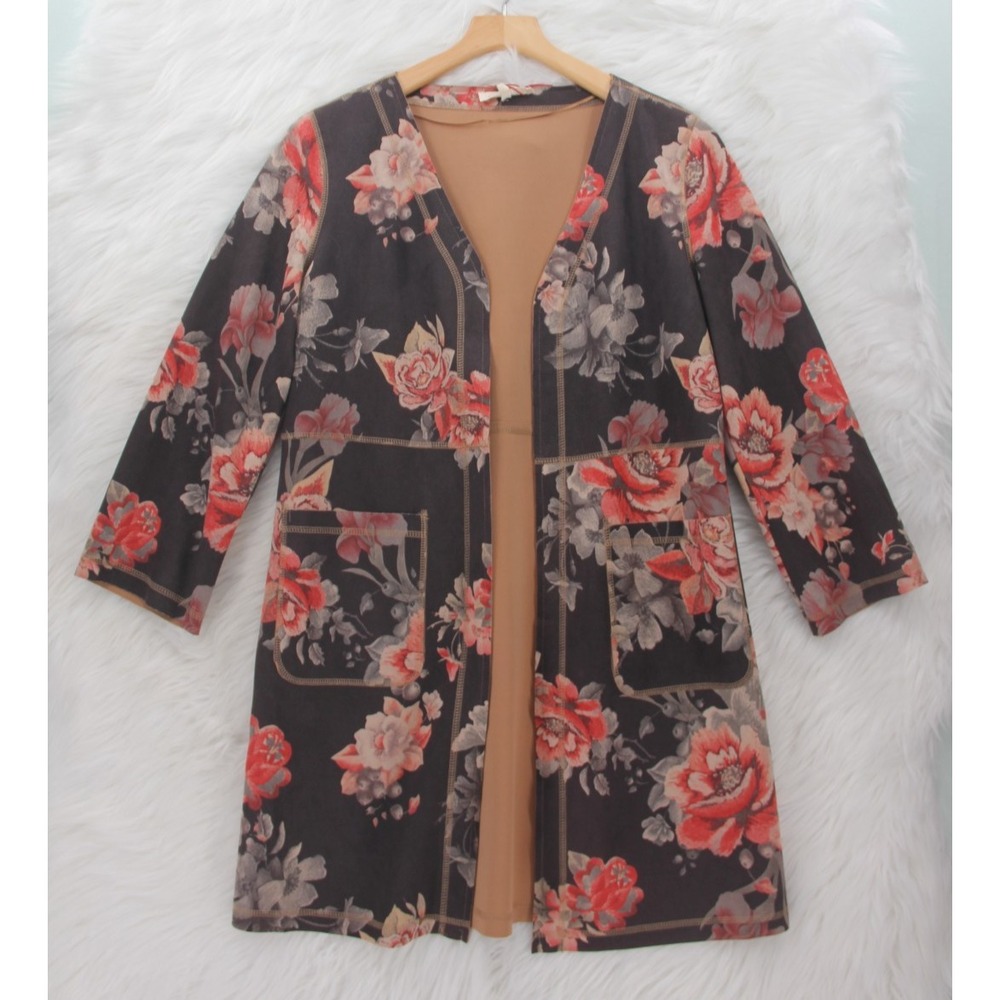 Solitaire Anthropologie Women's Faux Suede Open Floral Jacket Small NWT #1116